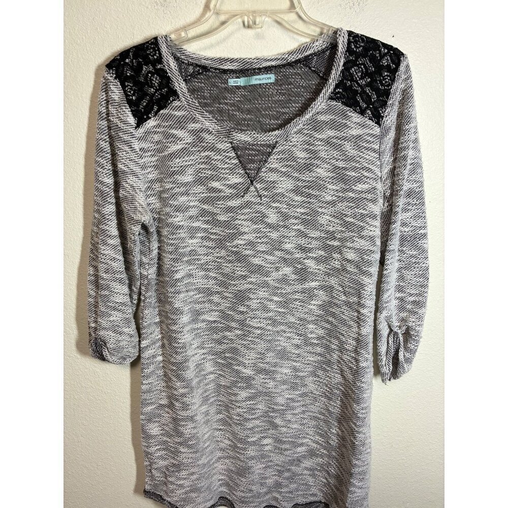 Maurices Knit Sweater Dress Casual Lace Boho 3/4 Sleeve Textured Gray Size Large